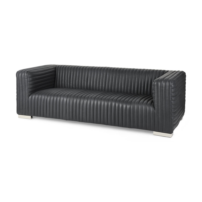 Canapé Mcnew, H 26,5 po x l 86,5 po x P 38,5 po, Cuir véritable noir