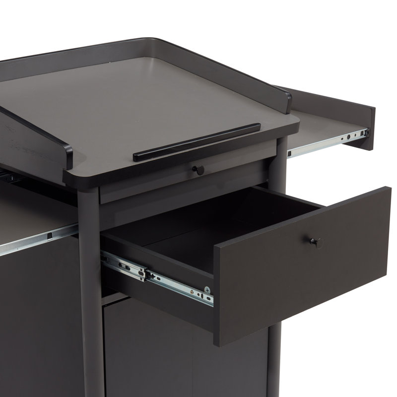 45.5'' Charcoal Steel Lectern with Wheels and Shelves