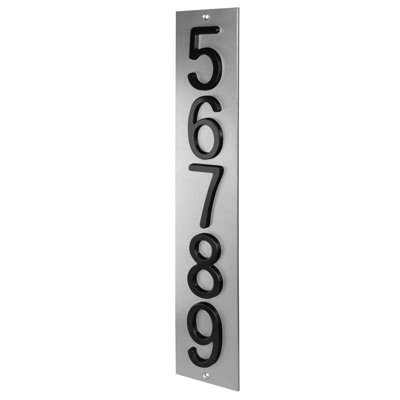 Plaque d'adresse verticale en aluminium Royal Shade, Noir, Oui, Argent argent