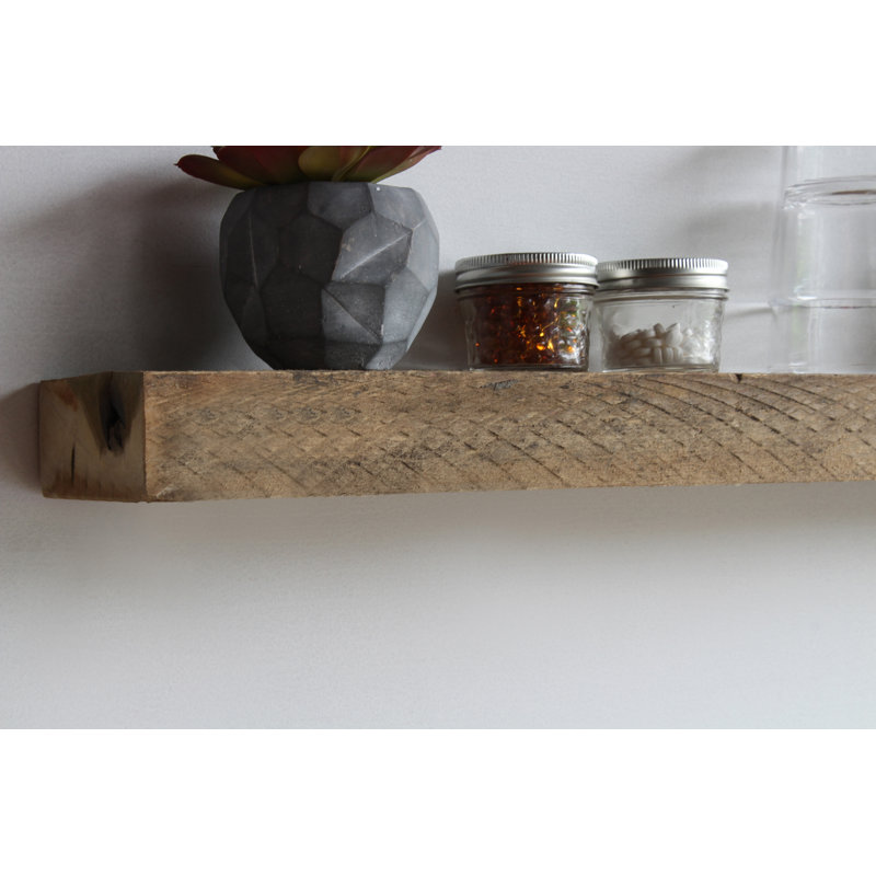 Tablette flottante en bois massif de 2 pièces avec bois récupéré Joao, Naturel, H 2 po x l 40 po x P 4,5 po