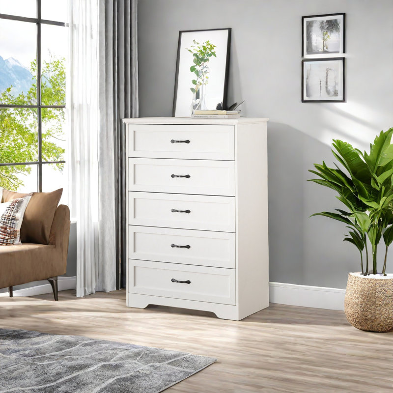 Commode 5 tiroirs Amanada, Blanc