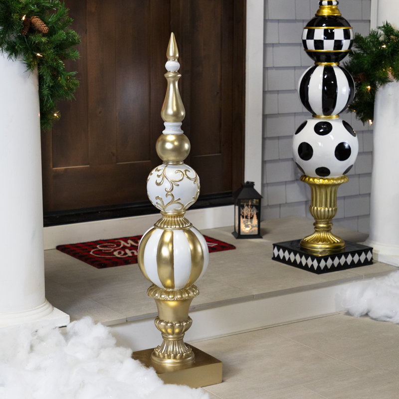 Ball Finial Commercial Size Christmas Decoration 48" - Gold And White, Gold/White
