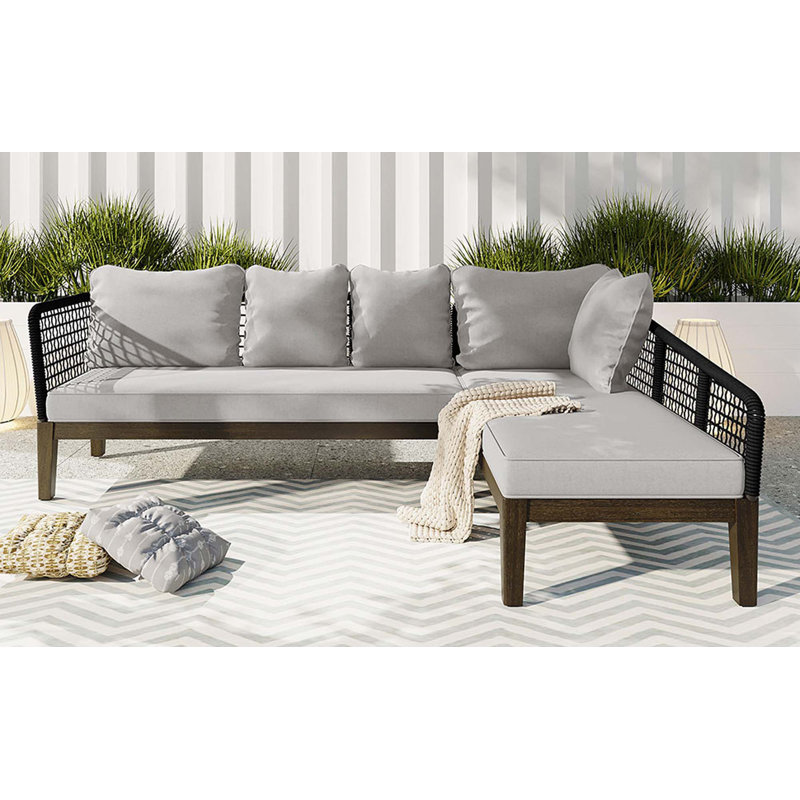 Canapé modulaire d'extérieur en fer Yeraldi avec coussins Sunbrella®, Gris