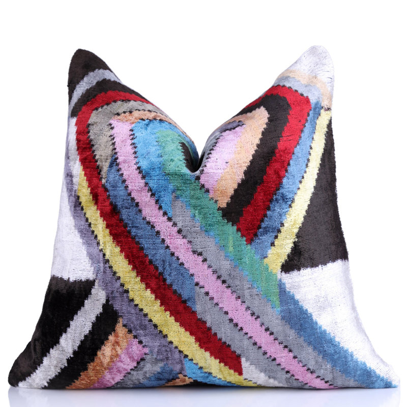 Oreiller en zigzag coloré en velours de soie 16 x 16 po | Luxe fait à la main