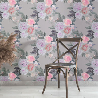 Rouleau de papier peint adhésif 8,5 pi x 24 po Delaynie Floral Roses