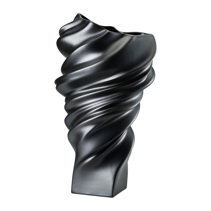 Squall Porcelain China Table Vase, Black Matte, 13.75" H x 7.75" W x 7.25" D