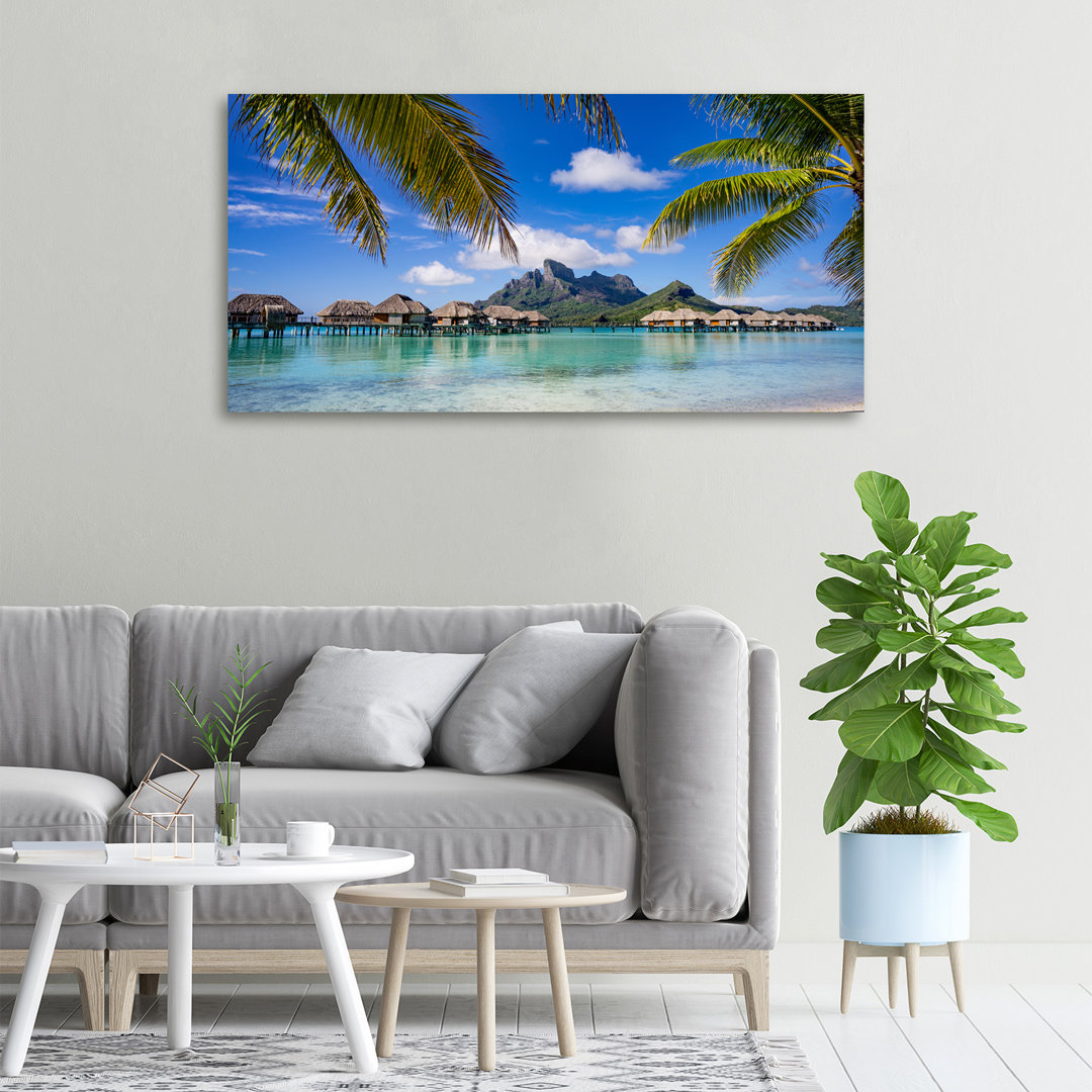 Leinwanddruck - Wandkunst - Drucke auf Leinwand - 100X50 Bildmotiv: Palmen auf Leinwand Bora Bora