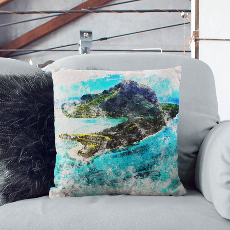 View of Mauritius Watercolour Scatter Cushion, 55cm H x 55cm W x 20cm D, Blue