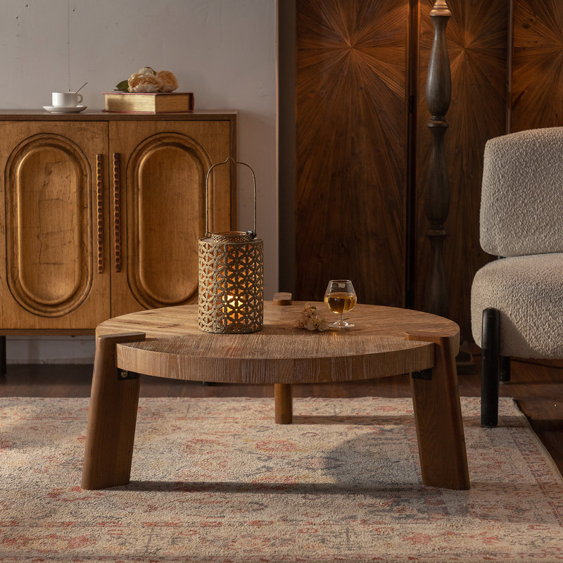 Table basse ronde en bois pour le salon, table basse rustique naturelle pour appartement, assemblage facile