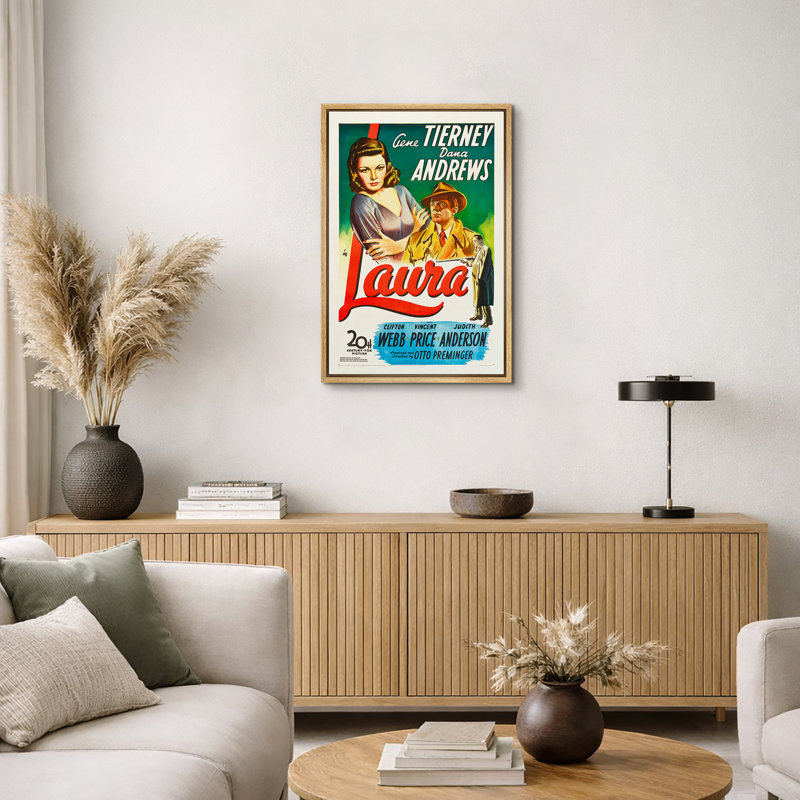 Classic Film Noir Mystery Movie Poster Artwork, Laura Pictures, Framed Canvas Giclee Print Wall Art, 24" H x 16" W x 1.5" D