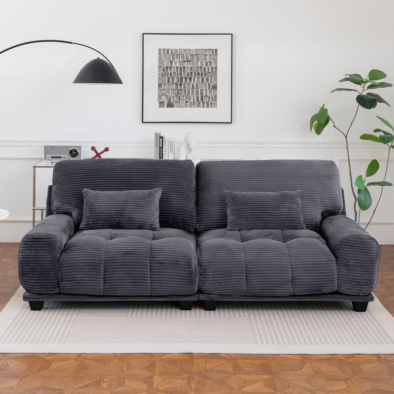 Convertible 2-Person Sofa Bed With Adjustable Backrest,Plush Corduroy Upholstery, 2 Pillows Included, Gray