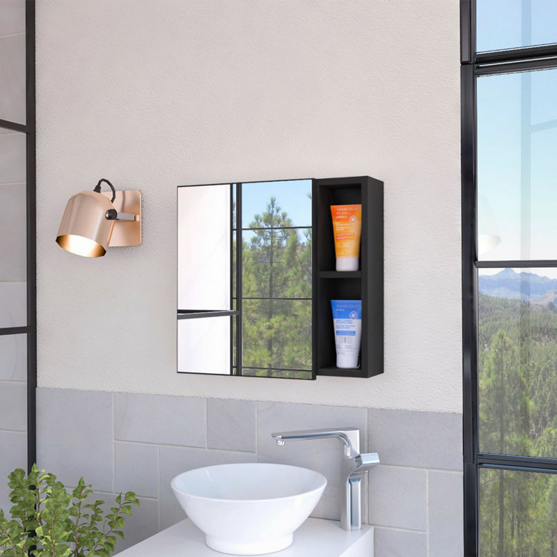 Bathroom Wall Medicine Cabinet with Mirror, Black