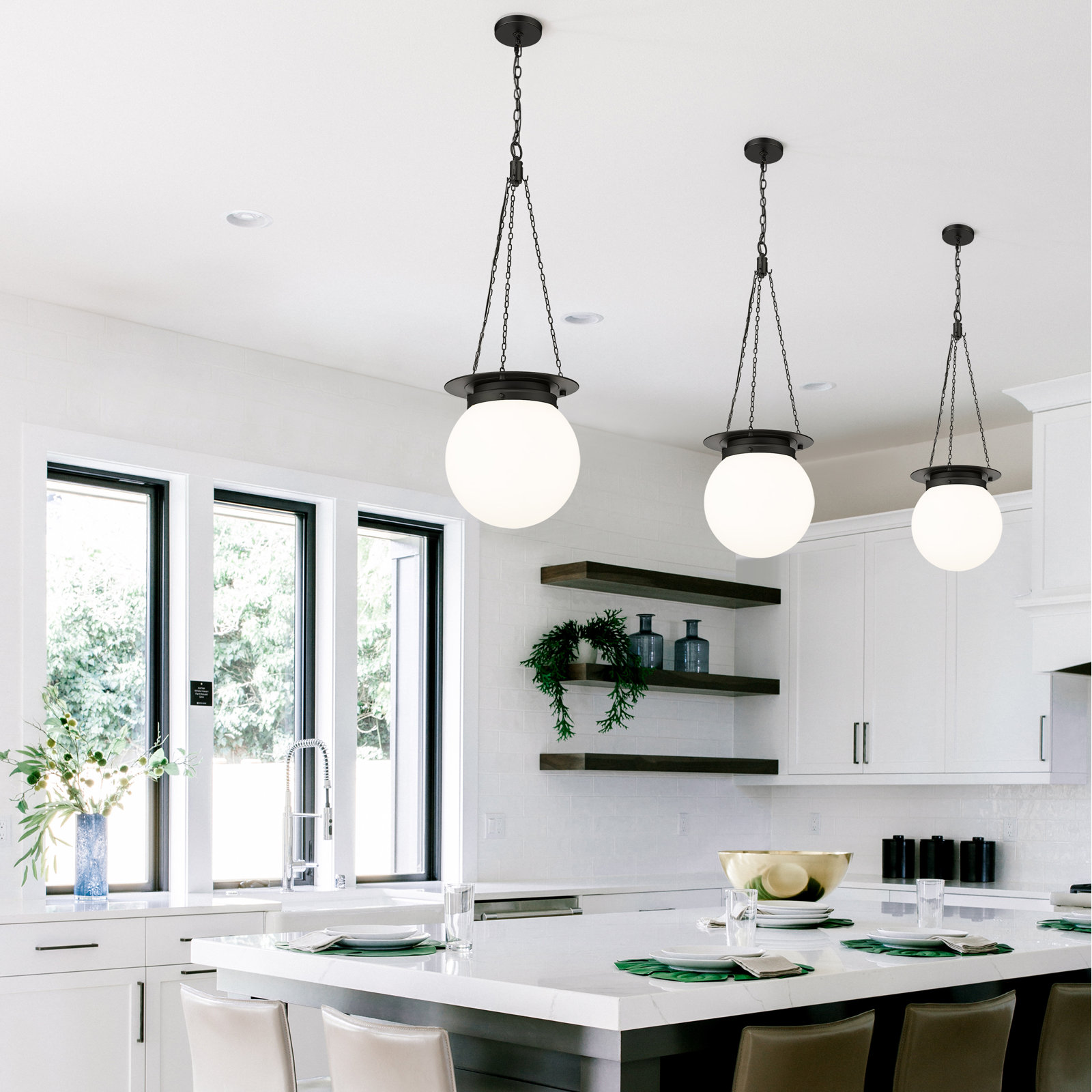 Zella Single Light Glass Dimmable Pendant, White, 86.75" H x 13" W x 13" D, Matte Black