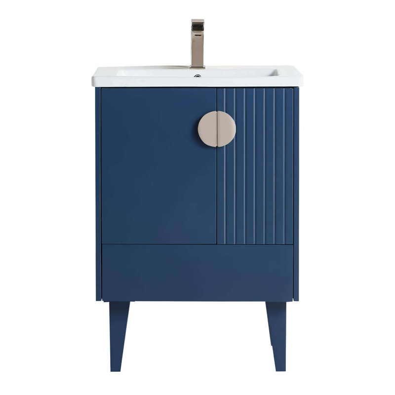 Ensemble de meuble-lavabo simple 24 po Saimah, Bleu marine, Nickel satiné