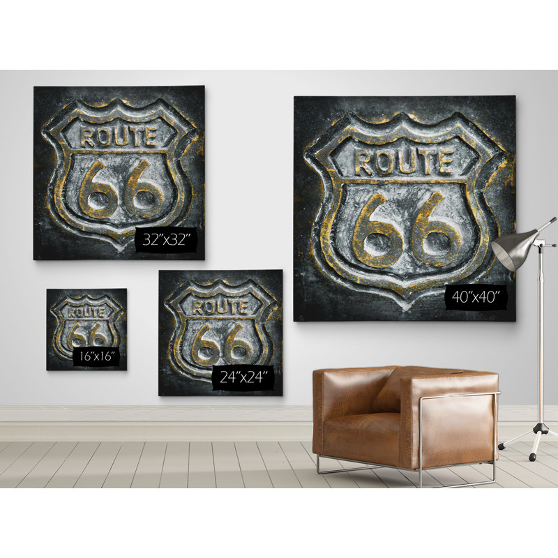 " Route 66 ", 16" H x 16" W x 1.5" D, Wrapped Canvas