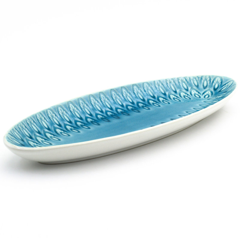 Peacock Crackle-Glazed Appetizer Platter, Turquoise