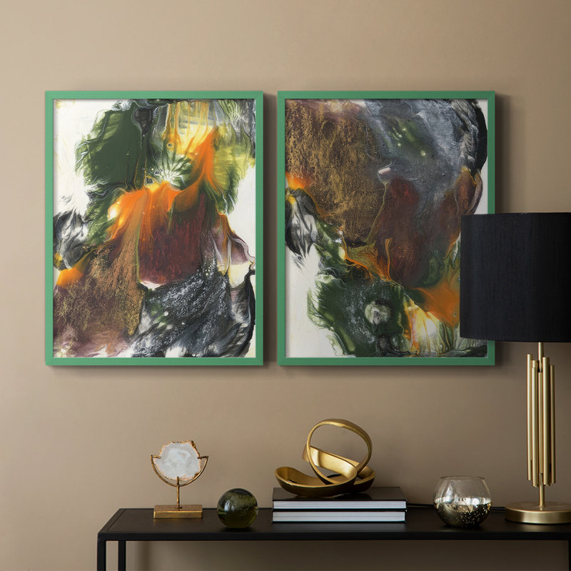 Impression encadrée orange-verte I-Premium - prête à être accrochée - aucun clou requis - aucun clou requis, Gris
