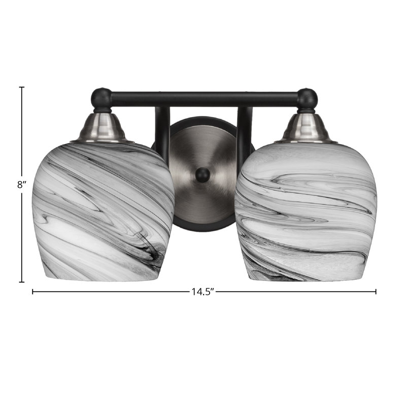 Michell 2-Light Bath Bar, Matte Black/Brushed Nickel, Onyx Swirl