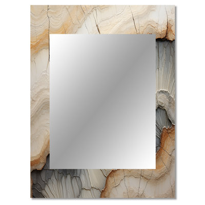 Minimaliste beige et orange Stone Geode II - miroir mural unique en pierre Geode