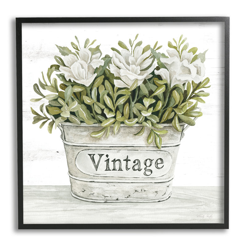 Pot à fleurs rétro rustique, Giclée encadrée noir minuit, H 12 po x l 12 po x P 1,5 po