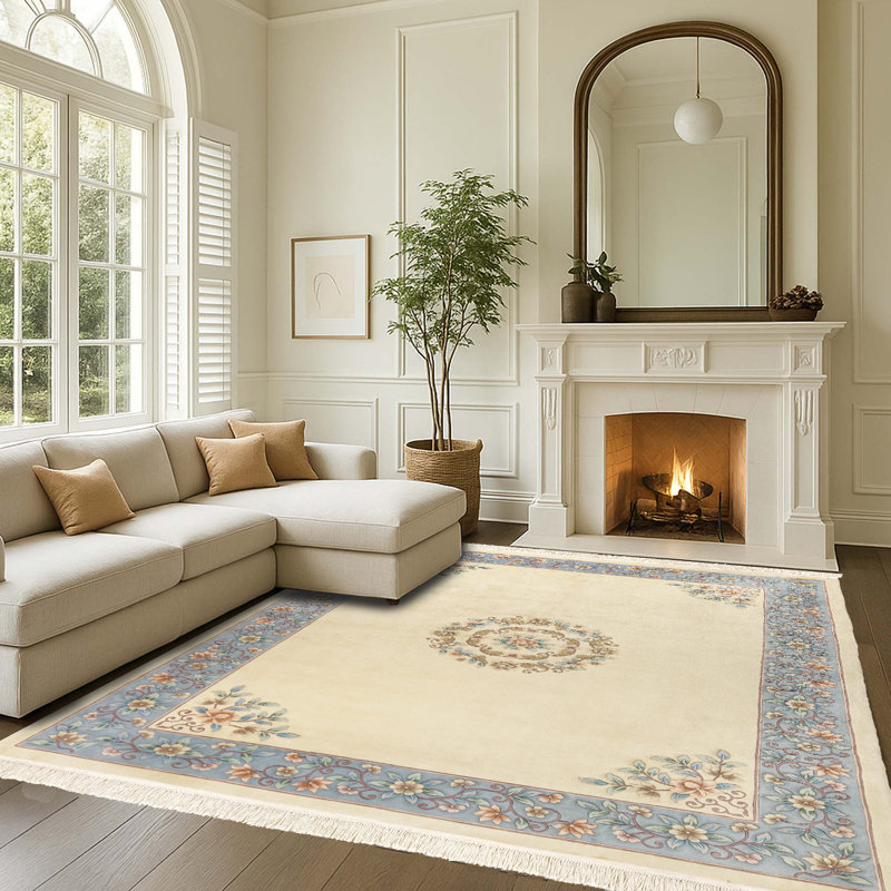 Tapis oriental oriental oriental à médaillon en laine bleu azur, Rectangle 6 pi x 9 pi