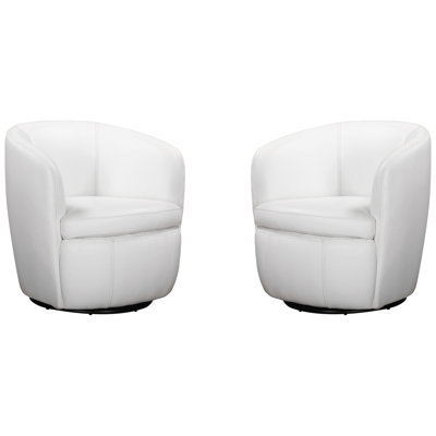 Crandell 100% Italian Leather Swivel Club Chair Two Pack