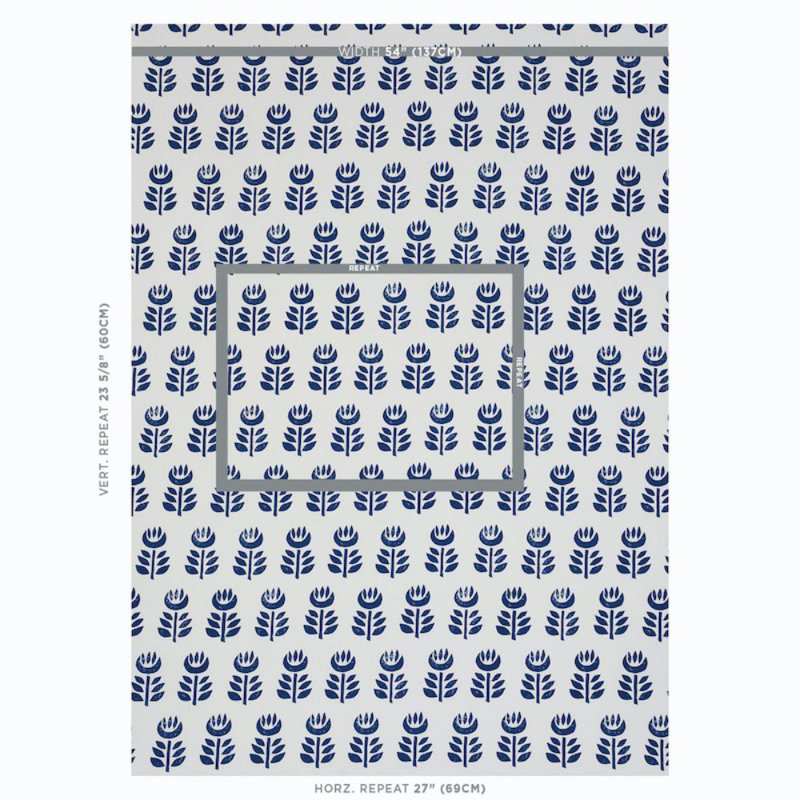 Rosenborg Hand Print Fabric, Navy