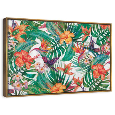 Tropical Hummingbirds And Flowers