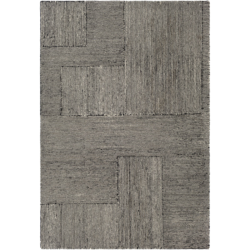 Tapis noir / ivoire en laine touffeté à la main Peeta, Rectangle 6 pi x 9 pi