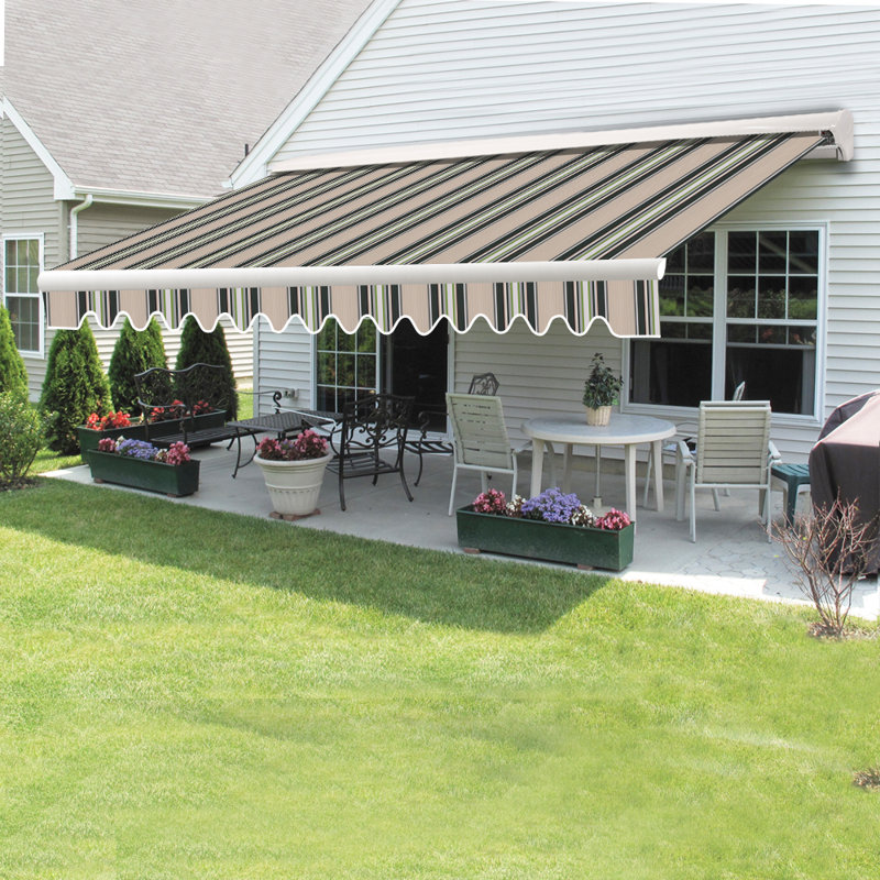 Dakota Fields 450cm W x 300cm D Fabric Multi-Stripe Cover Motorised Retractable Patio Awning