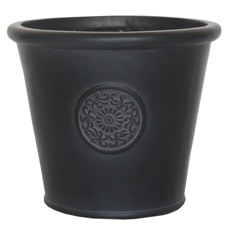 Rustic Style Rolled Rim Wide Vase Planter, Black, 32cm H x 37cm W x 37cm D