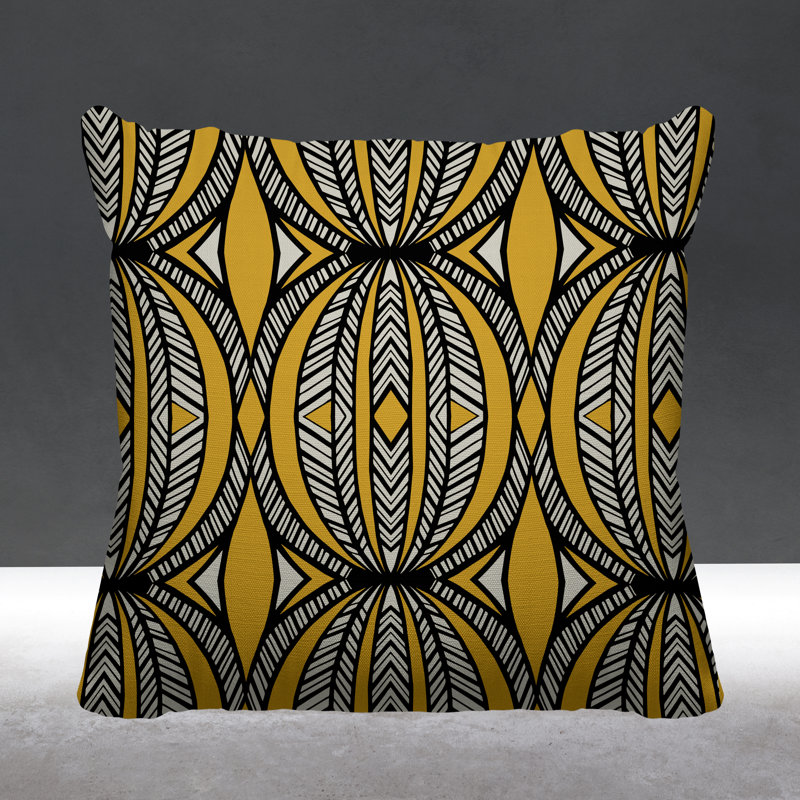 Coussin décoratif intérieur / extérieur Kiva Abstract Tribal, L 19 po x H 19 po, Jaune