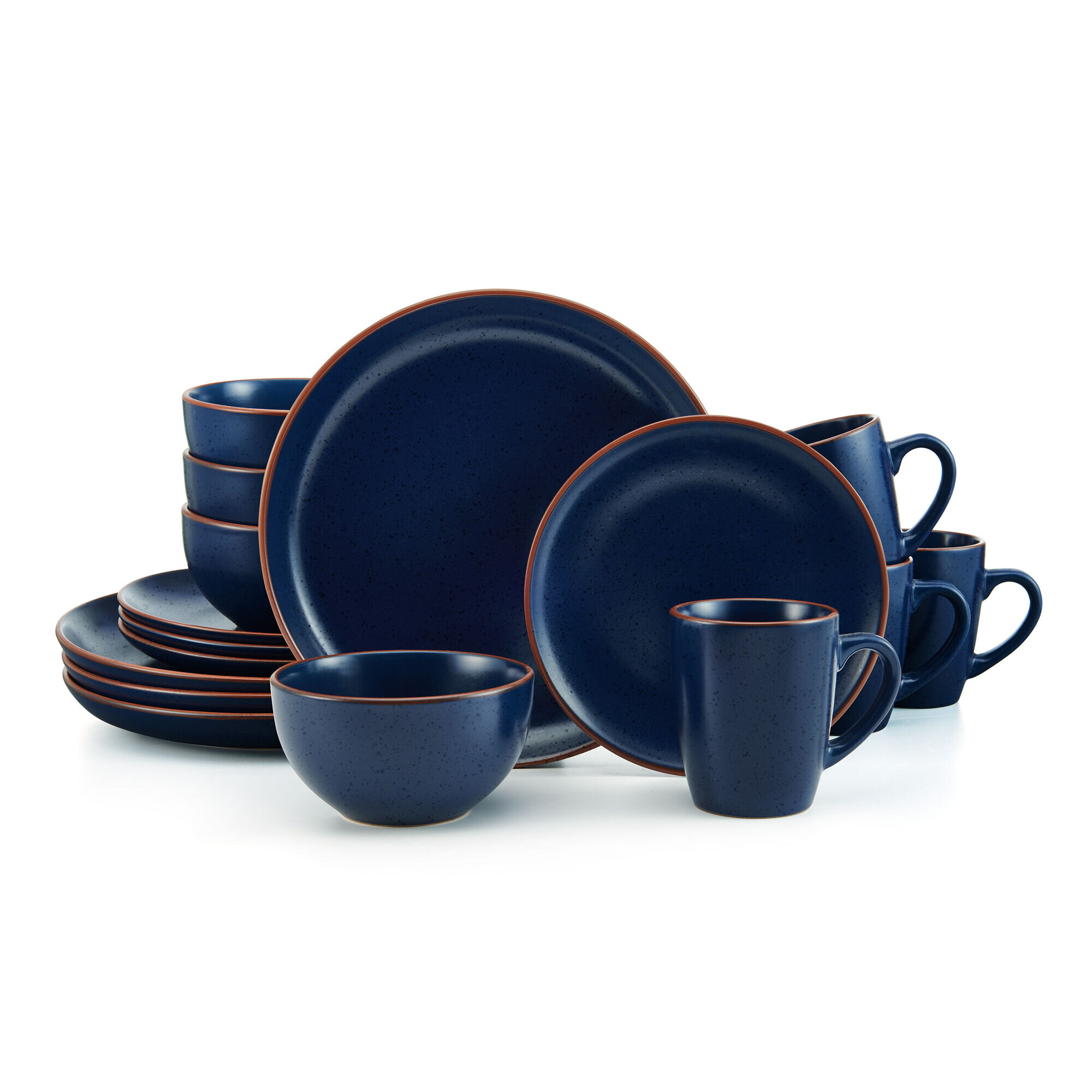 16-Piece Stoneware Dinnerware Set, Blue Dinner Set, Service for 4