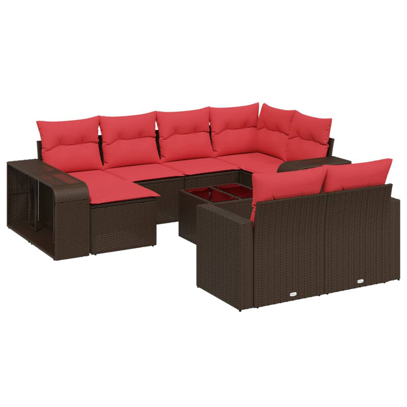 Ensemble de canapé de patio 11 pièces avec coussins en rotin de polyester noir, Rouge, Brun