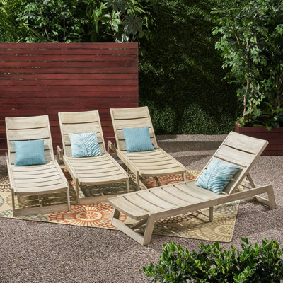 Nowakowski 78.75" Long Acacia Wood Reclining Chaise Lounge Set by Foundry Select