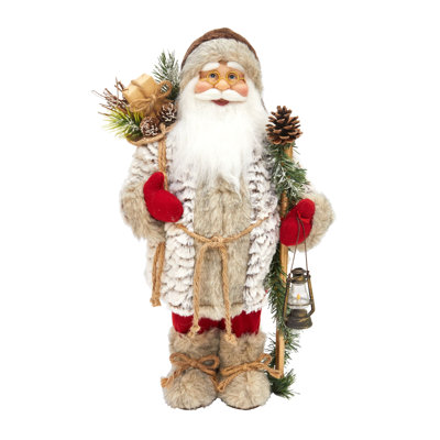 Figurine de père Noël brun / rouge 18 po avec mât, lanterne et sac Season Season Designs