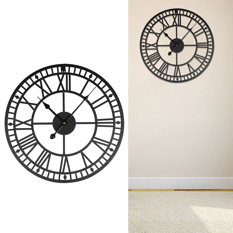 Horloge murale ronde en fer forgé de style européen, à suspendre dans un salon, un bureau ou une salle de classe.