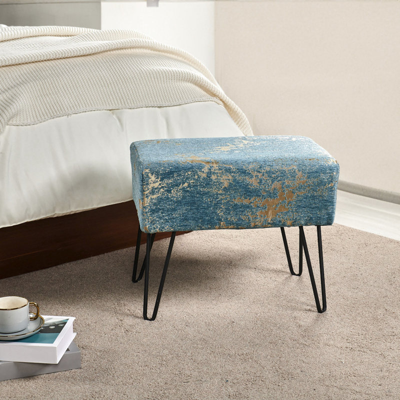 48.3cm Wide Rectangle Abstract Standard Ottoman, Turquoise