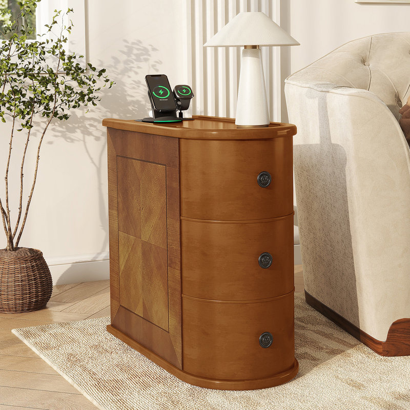 Table de bout avec station de charge et tiroirs, aucun assemblage requis, parfaite pour la vie moderne et la commodité