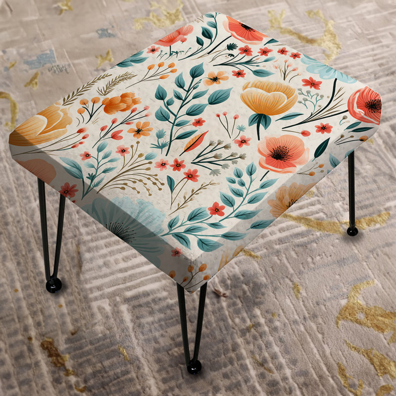 Retro Blue And Pink Floral Harmony Garden - Vintage Rectangle Ottoman