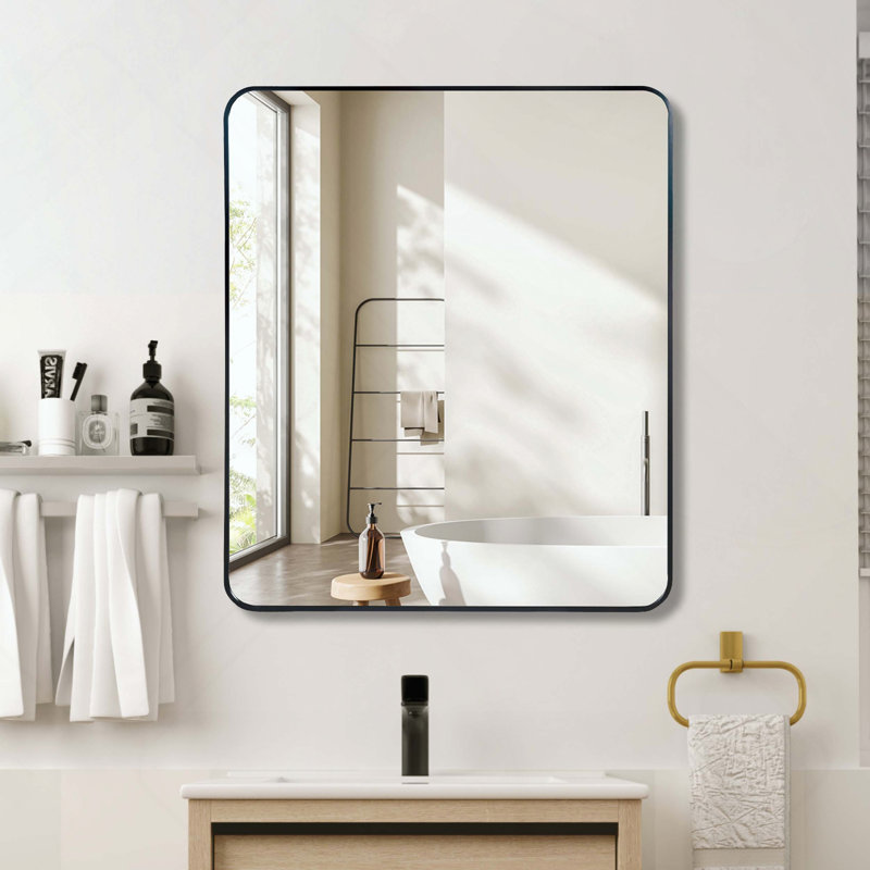 Rectangular Metal Framed Bathroom Mirror, Black, Rectangle, 36" x 30"