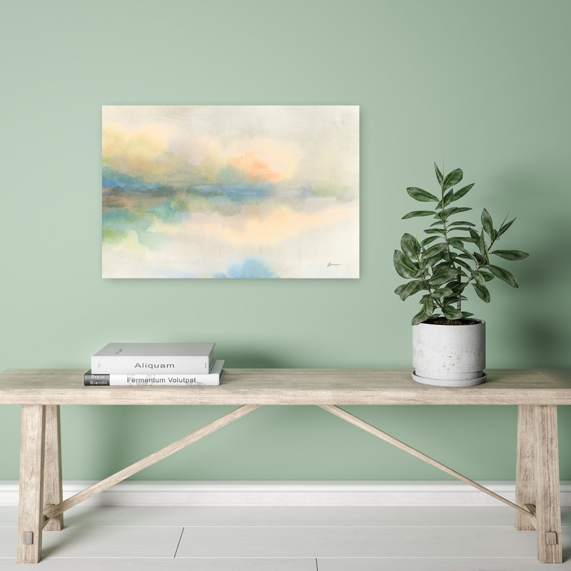 «Hazy Shore I Abstract Peaceful Serene Landscape Nature», reproduction d'art murale, 24" H x 36" W