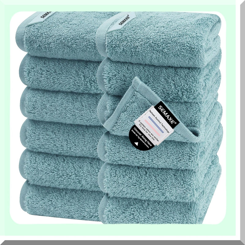 UltraSoft Blue Cotton Washcloth Set - 12 Pack, Absorbent Face Towels with Hanging Loops, Simple Solid Colors, 13x13