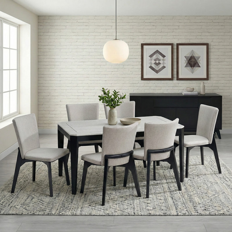 Ensemble de salle à manger 7 pièces en bois massif avec chaises rembourrées, 7 pièces : table, 6 chaises