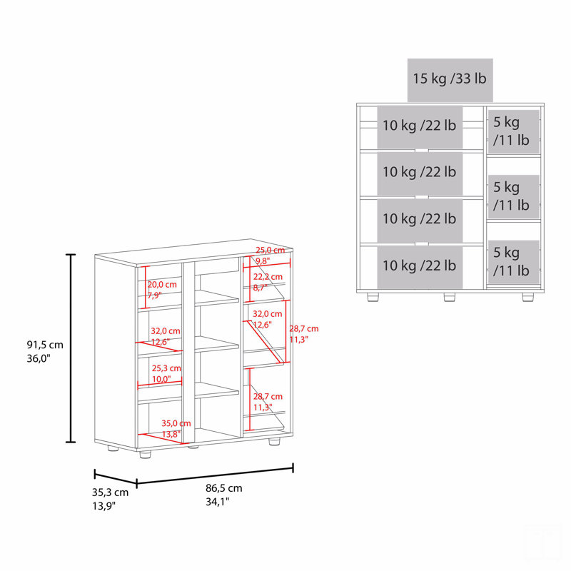 Armoire de rangement pour chaussures à 2 portes avec 8 tablettes fermées, Blanc
