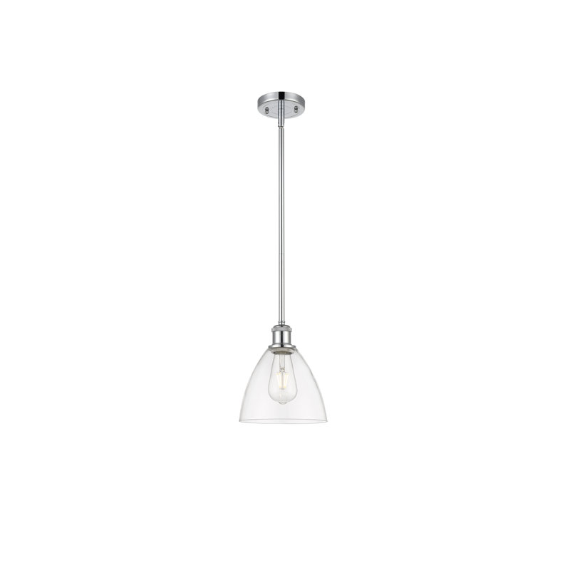Luminaire suspendu en forme de globe à 1 lumière Alonta, Transparent, H 42,25 po x l 7,5 po x P 7,5 po, Chrome poli