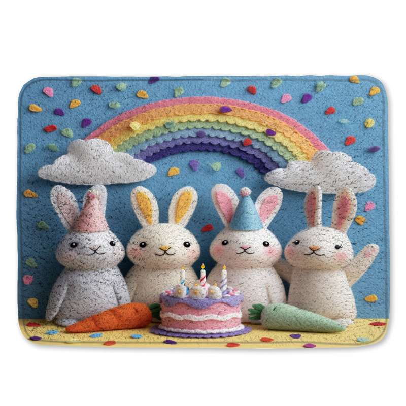 Felt Bunny Birthday Party Bath Mat, 34in W x 21in L