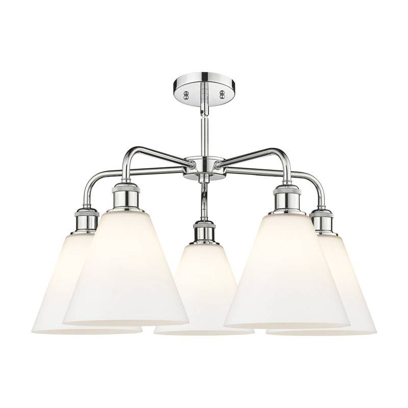 Lustre cône à 5 lumières Beva, Blanc mat, Chrome poli