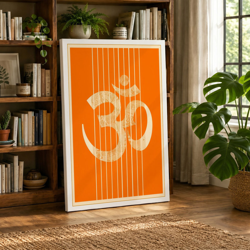 Om in White Minimalist - Wrapped Canvas, 18x12 - 45.7 x 30.5 cm, Teal Border