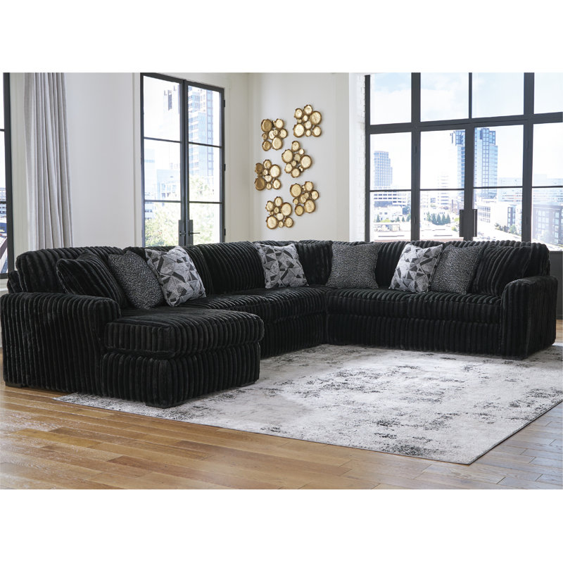 Canapé modulaire avec méridienne 6 pièces Midnight-Madness, 40" H x 151" W x 122" D, Orienté à droite, Polyester noir